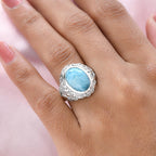 Larimar Solitaire Ring in Platinum Overlay Sterling Silver 6.30 Ct.