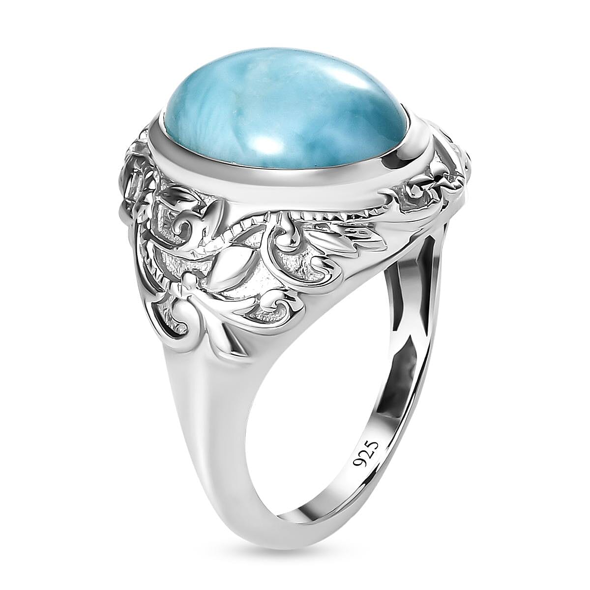 Larimar Solitaire Ring in Platinum Overlay Sterling Silver 6.30 Ct. 7169510 4
