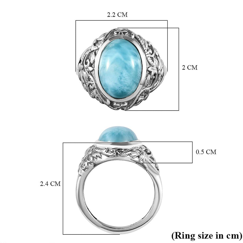 Larimar Solitaire Ring in Platinum Overlay Sterling Silver 6.30 Ct.