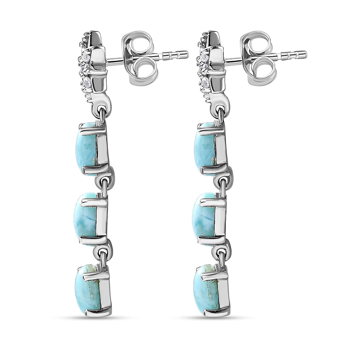Larimar &amp; Natural Zircon Dangling Earrings in Platinum Overlay Sterling Silver 3.65 Ct. 7713197 4