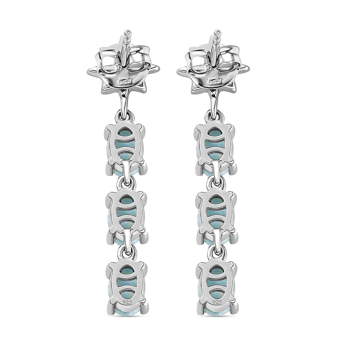 Larimar &amp; Natural Zircon Dangling Earrings in Platinum Overlay Sterling Silver 3.65 Ct. 7713197 5