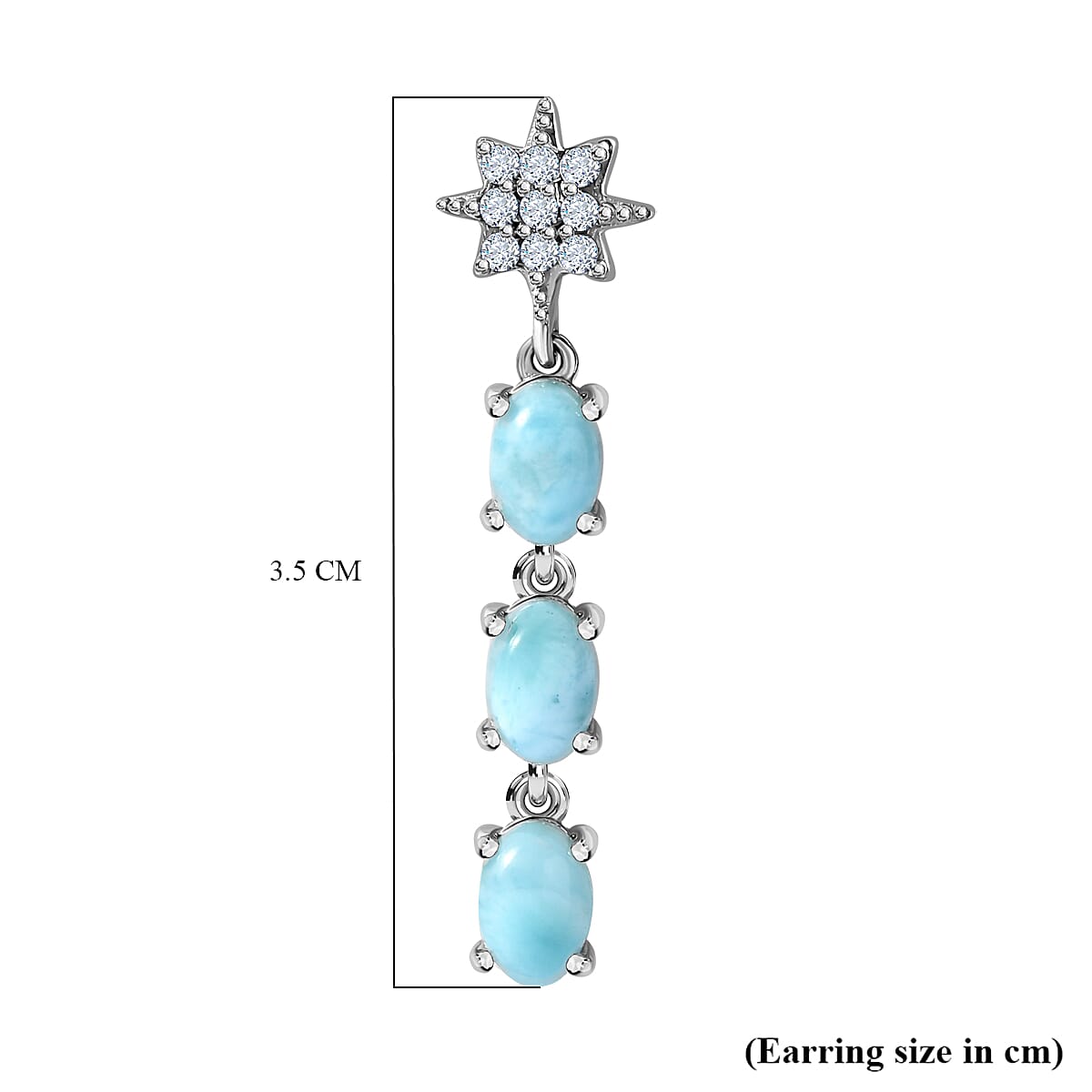 Larimar &amp; Natural Zircon Dangling Earrings in Platinum Overlay Sterling Silver 3.65 Ct. 7713197 6