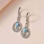 Larimar & Natural Zircon Dangling Earrings in Platinum Overlay Sterling Silver 2.10 Ct.