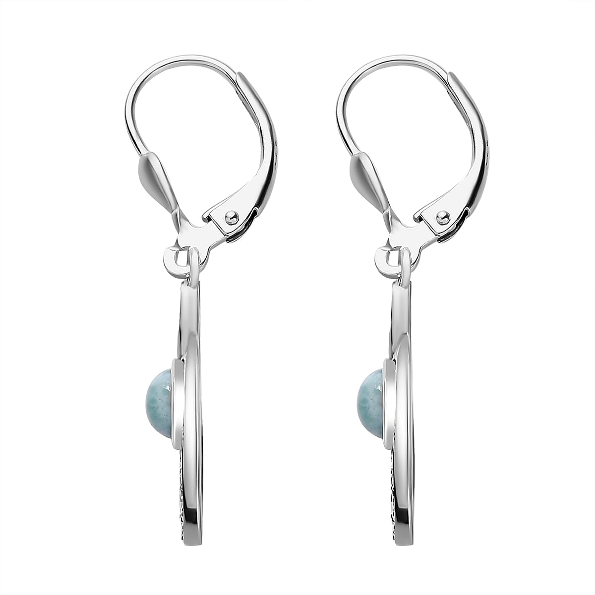 Larimar &amp; Natural Zircon Dangling Earrings in Platinum Overlay Sterling Silver 2.10 Ct. 7601308 4