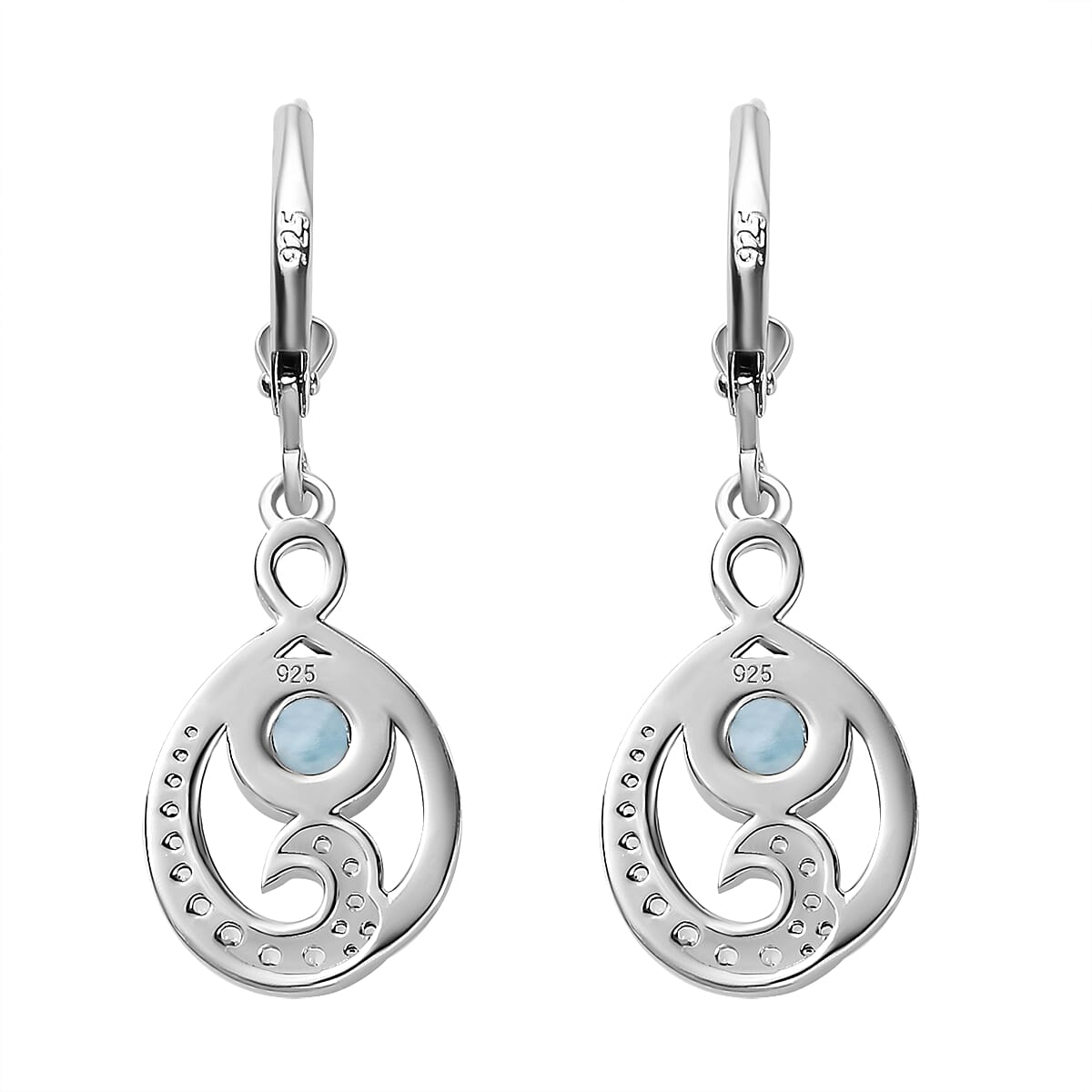 Larimar &amp; Natural Zircon Dangling Earrings in Platinum Overlay Sterling Silver 2.10 Ct. 7601308 5