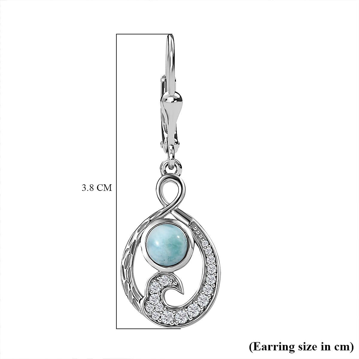 Larimar &amp; Natural Zircon Dangling Earrings in Platinum Overlay Sterling Silver 2.10 Ct. 7601308 6