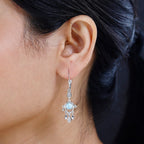 Larimar & Natural Zircon Dangling Earrings in Platinum Overlay Sterling Silver 1.70 Ct.