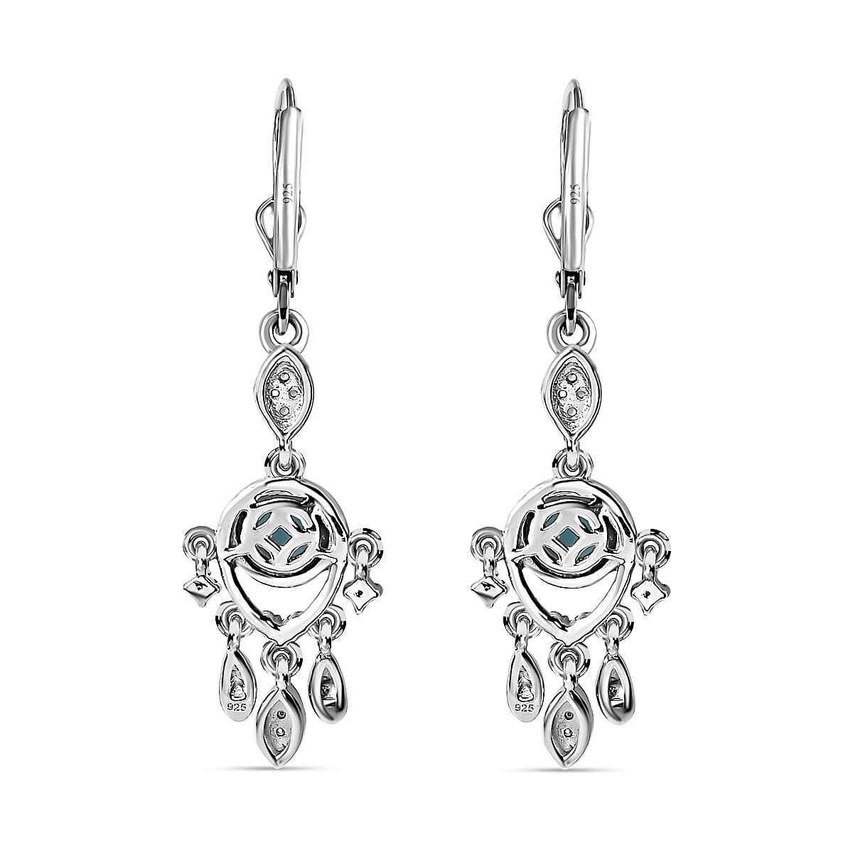 Larimar &amp; Natural Zircon Dangling Earrings in Platinum Overlay Sterling Silver 1.70 Ct. 7717884 5
