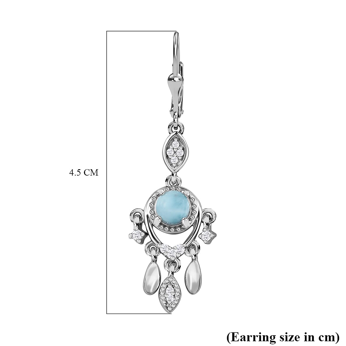 Larimar &amp; Natural Zircon Dangling Earrings in Platinum Overlay Sterling Silver 1.70 Ct. 7717884 6