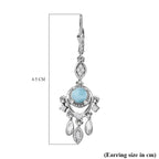 Larimar & Natural Zircon Dangling Earrings in Platinum Overlay Sterling Silver 1.70 Ct.