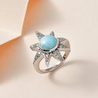Larimar & Natural Zircon Shining Star Ring in Platinum Overlay Sterling Silver 3.10 Ct, Silver Wt. 5.00 GM