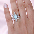 Larimar & Natural Zircon Shining Star Ring in Platinum Overlay Sterling Silver 3.10 Ct, Silver Wt. 5.00 GM