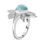 Larimar & Natural Zircon Shining Star Ring in Platinum Overlay Sterling Silver 3.10 Ct, Silver Wt. 5.00 GM