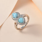 Larimar & Natural Zircon Tear Drop & Heart Ring in Platinum Overlay Sterling Silver 3.00 Ct.