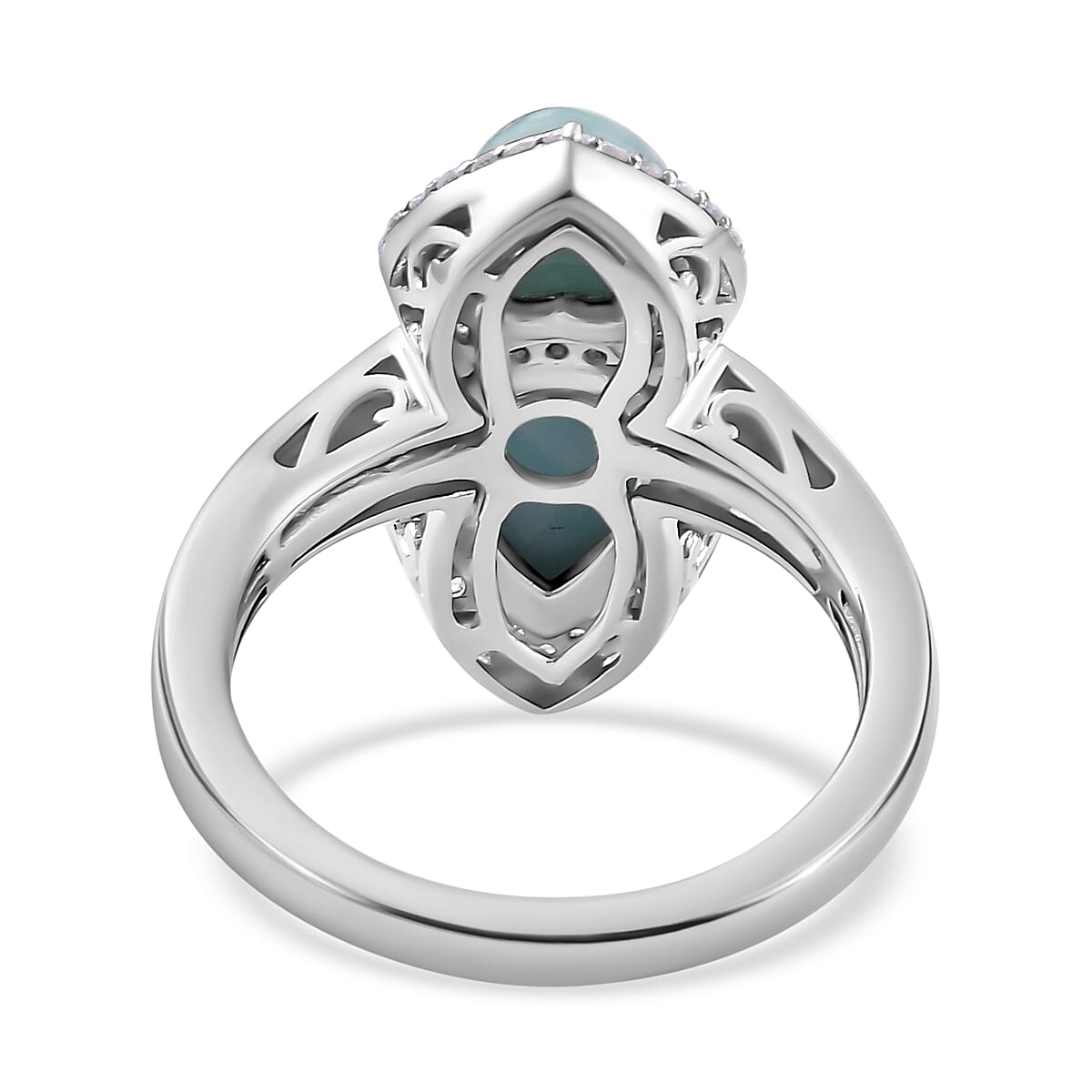 Larimar &amp; Natural Zircon Tear Drop &amp; Heart Ring in Platinum Overlay Sterling Silver 3.00 Ct. 7713182 4