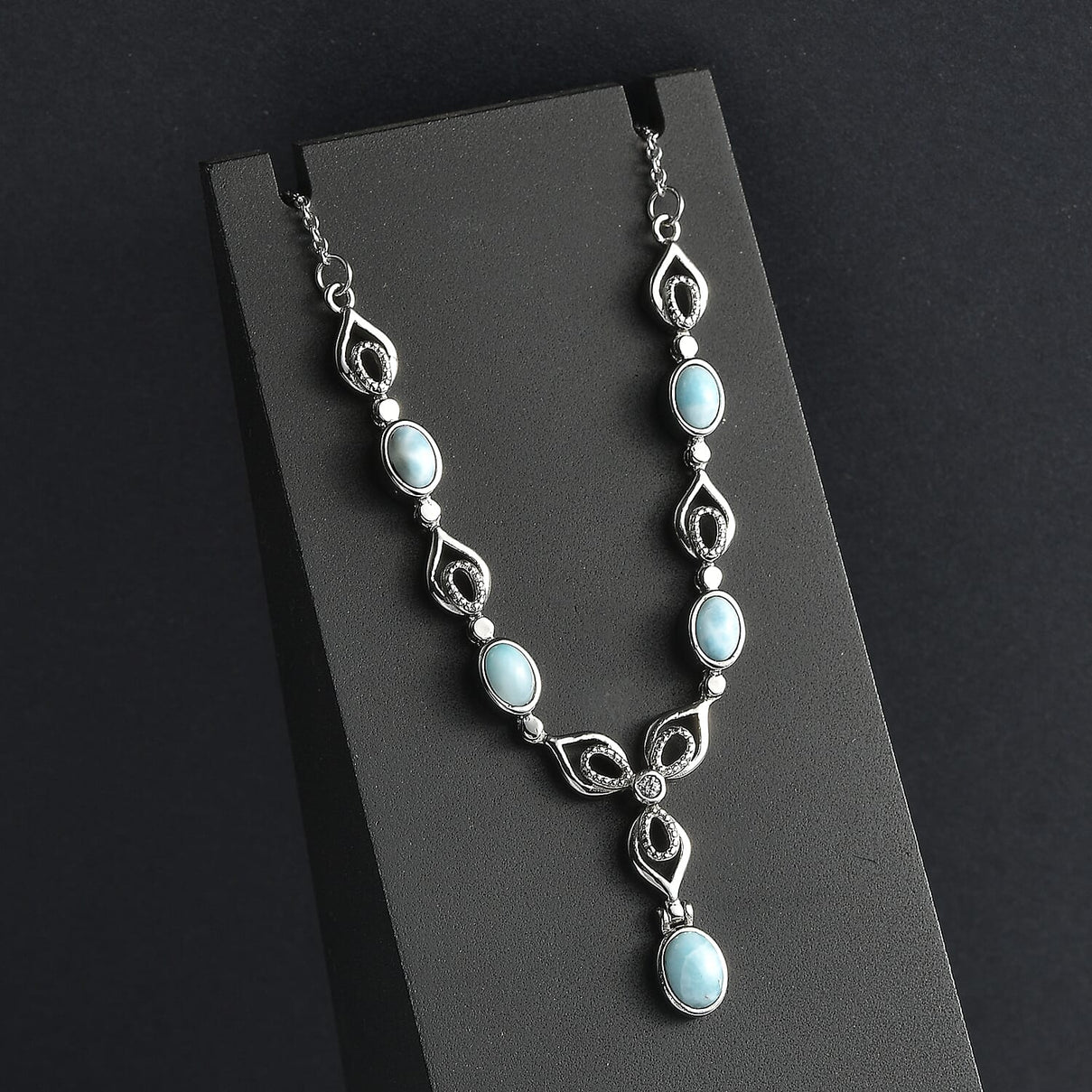 One Time Deal - Larimar &amp; White Zircon Necklace (Size - 20) 3.42 Ct. 8051463 3