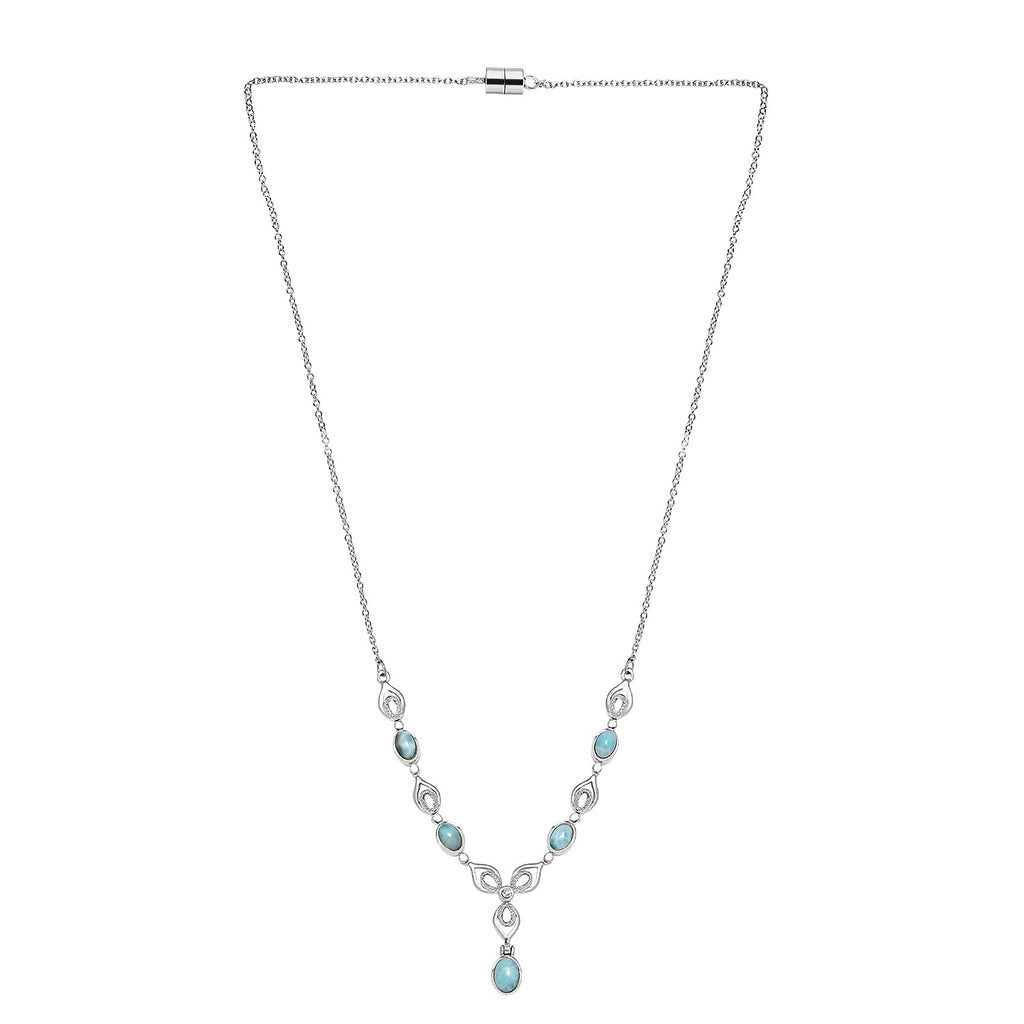 One Time Deal - Larimar & White Zircon Necklace (Size - 20) 3.42 Ct.