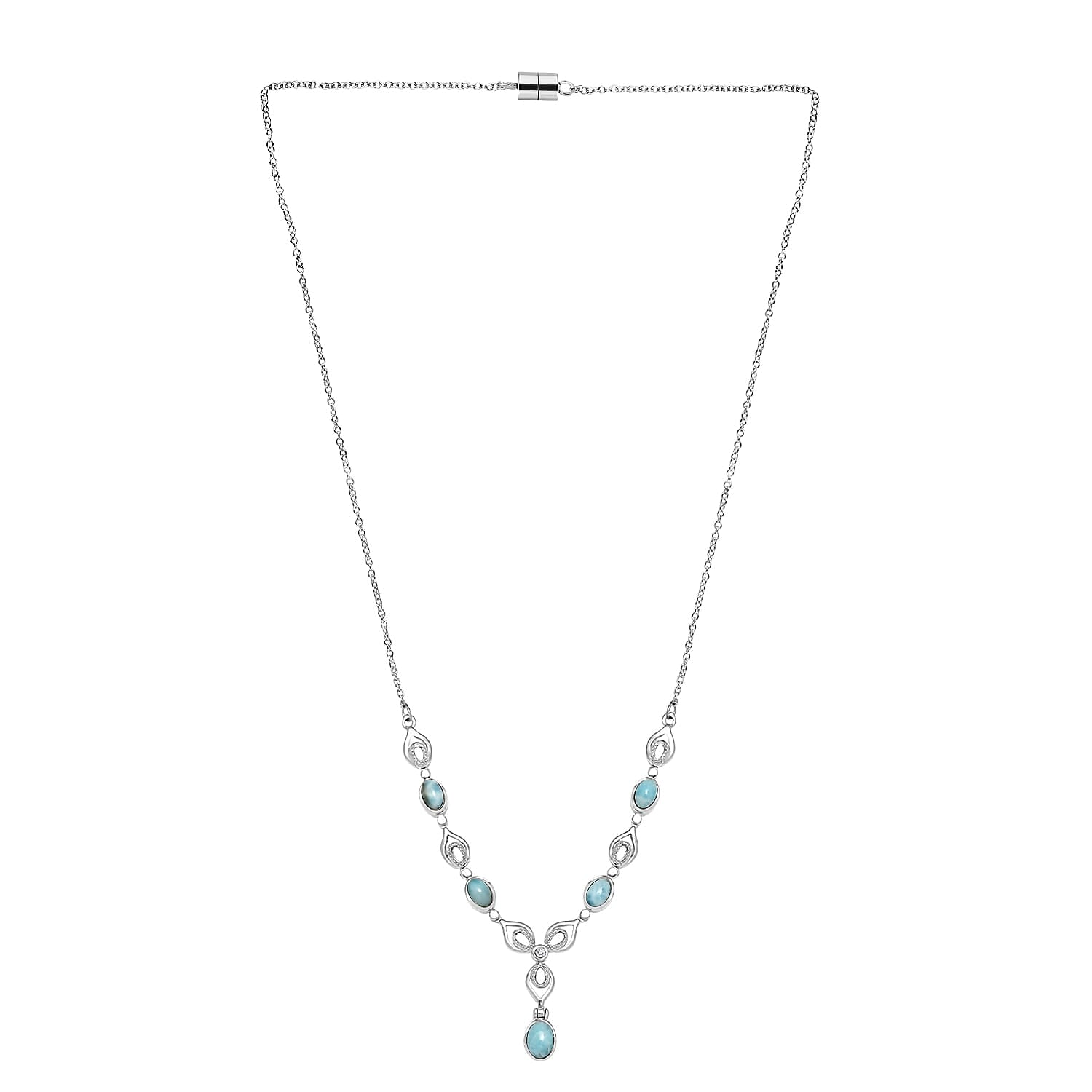 One Time Deal - Larimar &amp; White Zircon Necklace (Size - 20) 3.42 Ct. 8051463 4