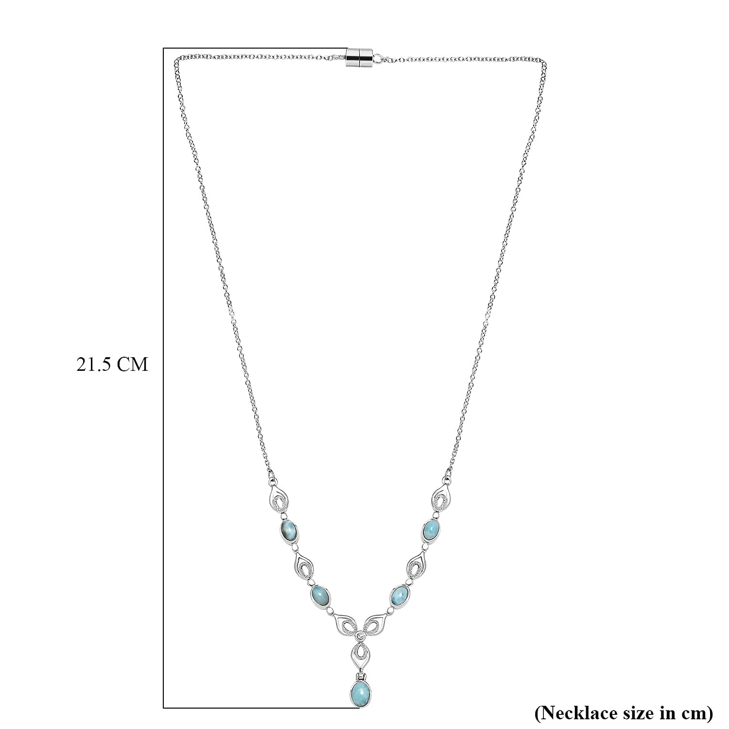 One Time Deal - Larimar &amp; White Zircon Necklace (Size - 20) 3.42 Ct. 8051463 6