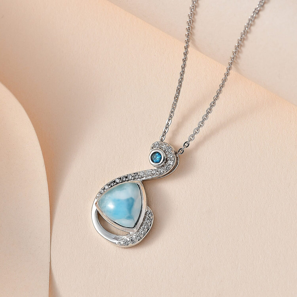 Larimar, Natural Zircon &amp; Neon Apatite Pendant with Chain (Size 20) in Platinum Overlay Sterling Silver 2.73 Ct. 4198419 3