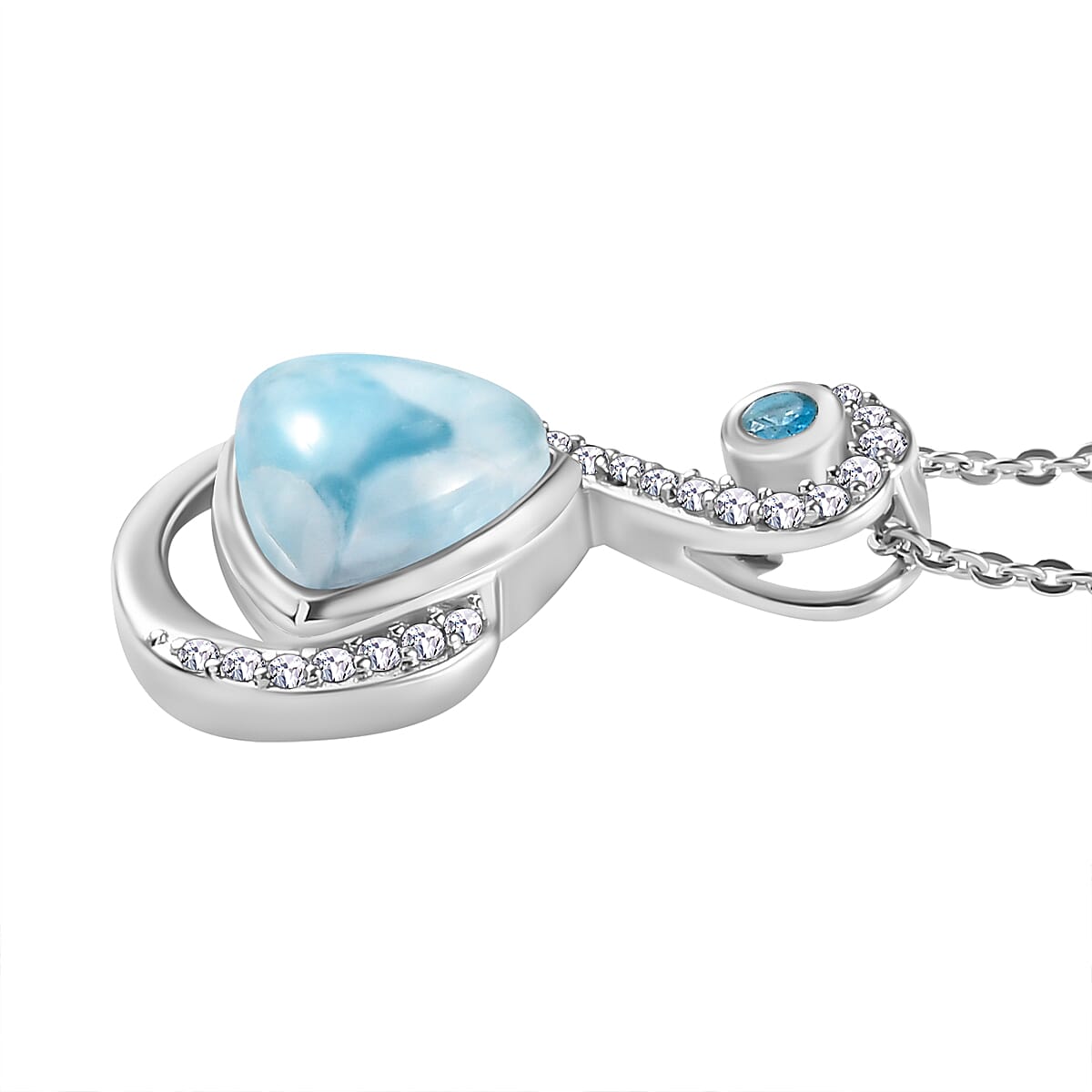 Larimar, Natural Zircon &amp; Neon Apatite Pendant with Chain (Size 20) in Platinum Overlay Sterling Silver 2.73 Ct. 4198419 4