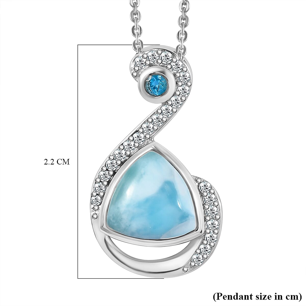 Larimar, Natural Zircon &amp; Neon Apatite Pendant with Chain (Size 20) in Platinum Overlay Sterling Silver 2.73 Ct. 4198419 7