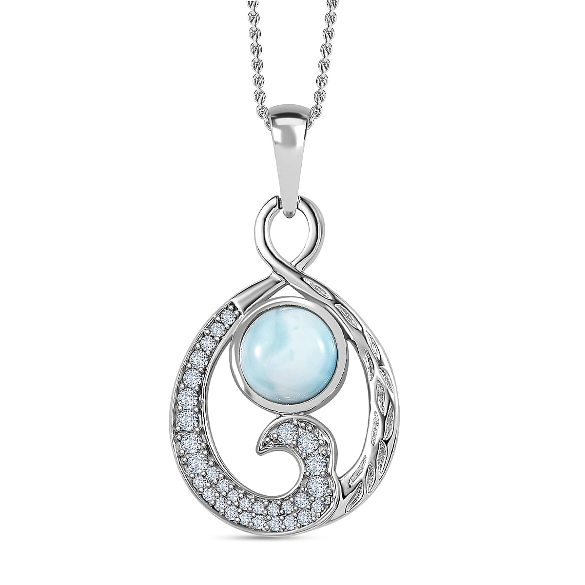 Larimar &amp; Natural Zircon Pendant with Chain (Size 20) in Platinum Overlay Sterling Silver 3.35 Ct. 4198328 0