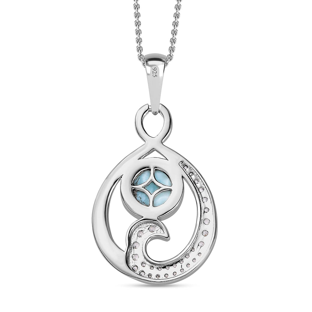 Larimar & Natural Zircon Pendant with Chain (Size 20) in Platinum Overlay Sterling Silver 3.35 Ct.