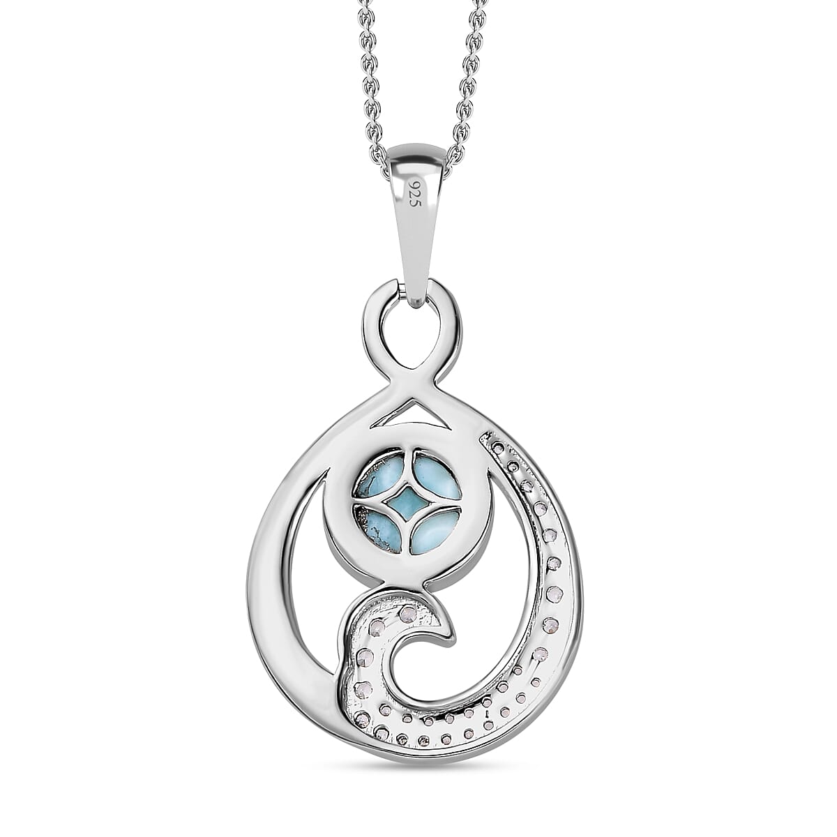 Larimar &amp; Natural Zircon Pendant with Chain (Size 20) in Platinum Overlay Sterling Silver 3.35 Ct. 4198328 5