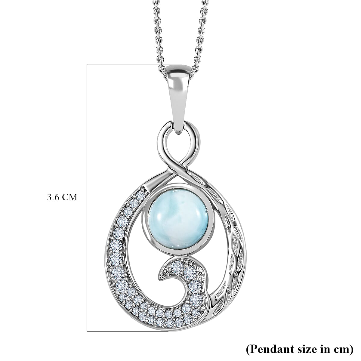 Larimar &amp; Natural Zircon Pendant with Chain (Size 20) in Platinum Overlay Sterling Silver 3.35 Ct. 4198328 7