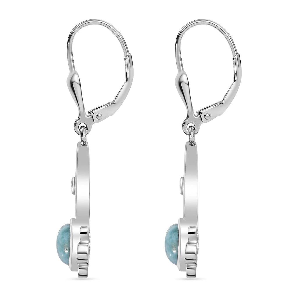 Larimar & Natural Zircon Earrings in Platinum Overlay Sterling Silver 2.00 Ct.