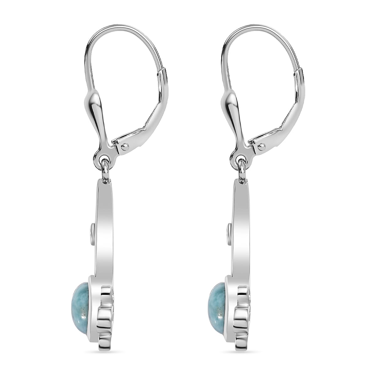 Larimar &amp; Natural Zircon Earrings in Platinum Overlay Sterling Silver 2.00 Ct. 7714508 4