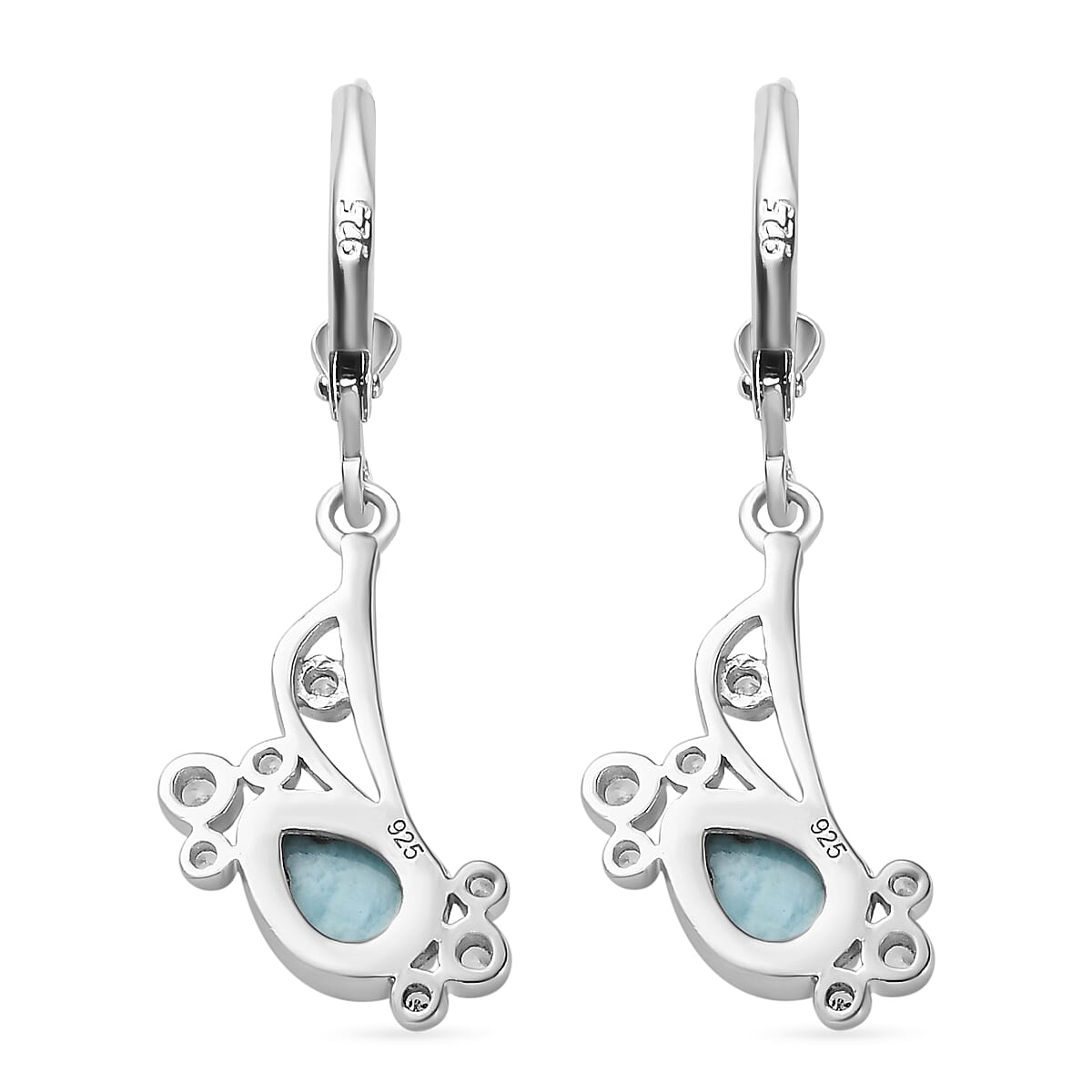 Larimar &amp; Natural Zircon Earrings in Platinum Overlay Sterling Silver 2.00 Ct. 7714508 5