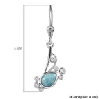 Larimar & Natural Zircon Earrings in Platinum Overlay Sterling Silver 2.00 Ct.