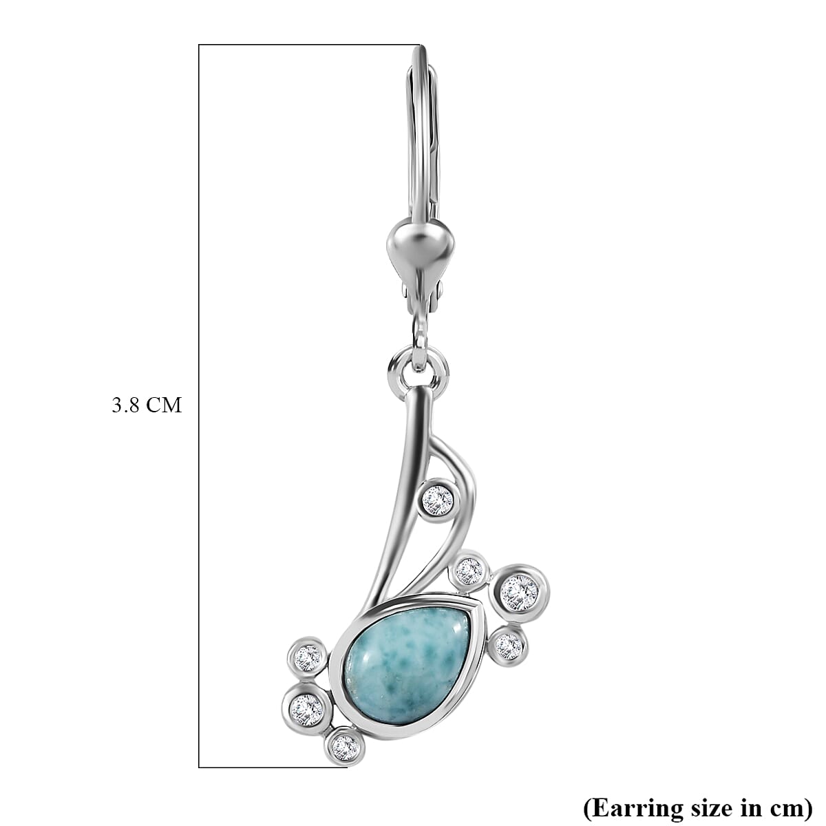 Larimar &amp; Natural Zircon Earrings in Platinum Overlay Sterling Silver 2.00 Ct. 7714508 6