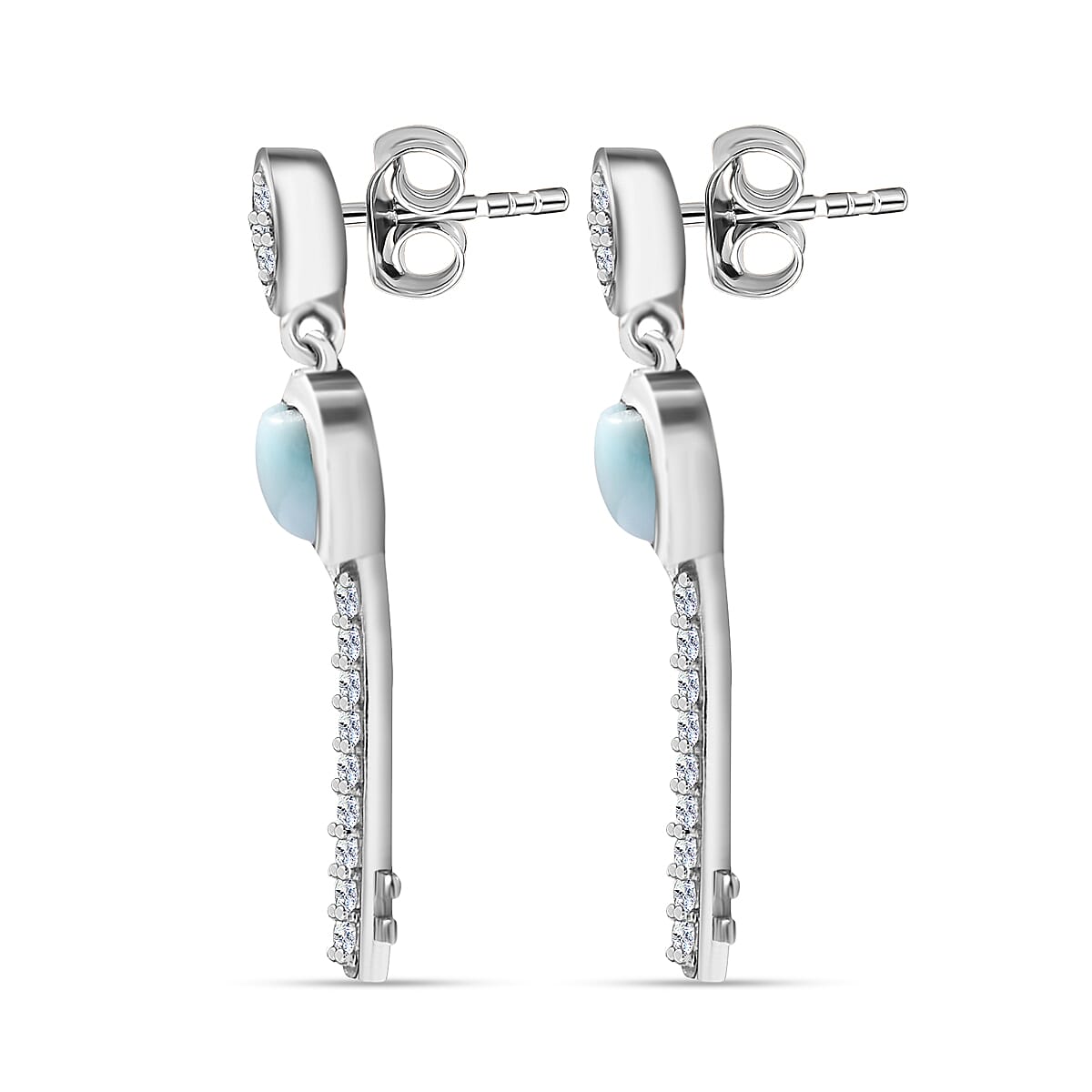 Larimar &amp; Natural Zircon Heart Earrings in Platinum Overlay Sterling Silver 1.48 Ct. 7717880 4