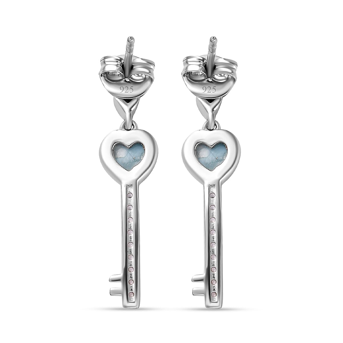 Larimar &amp; Natural Zircon Heart Earrings in Platinum Overlay Sterling Silver 1.48 Ct. 7717880 5