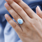 Larimar and Moissanite Ring in Platinum Overlay Sterling Silver 11.30 Ct.