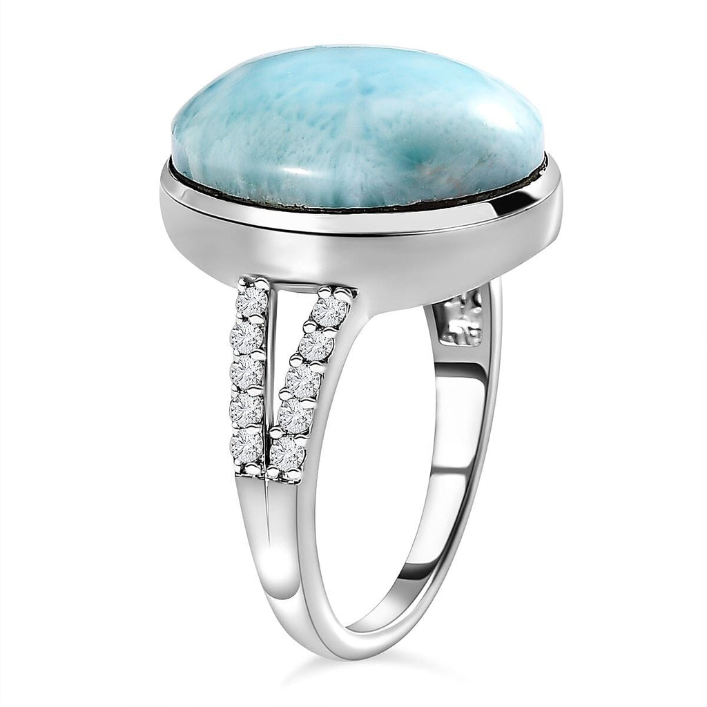 Larimar and Moissanite Ring in Platinum Overlay Sterling Silver 11.30 Ct.