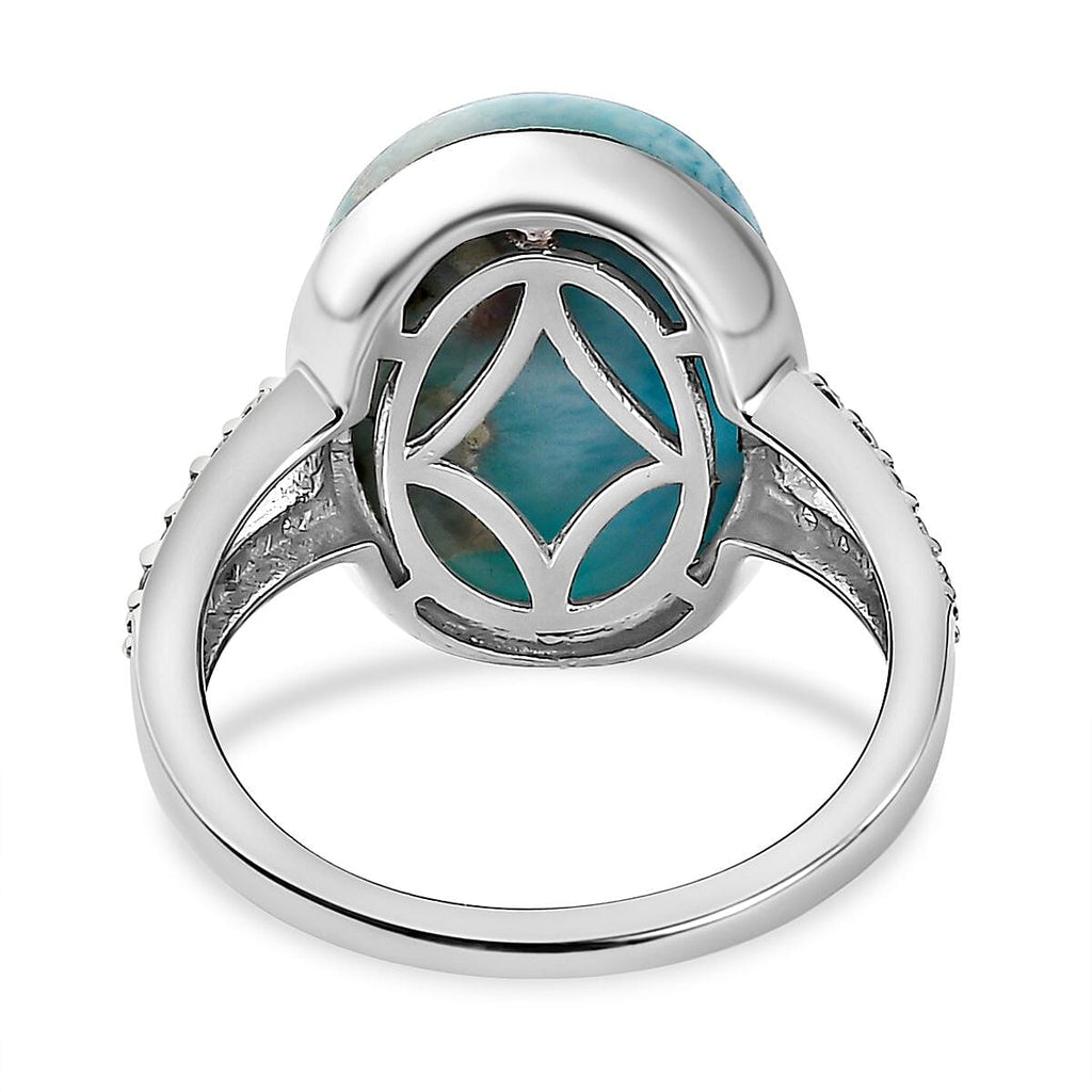 Larimar and Moissanite Ring in Platinum Overlay Sterling Silver 11.30 Ct.