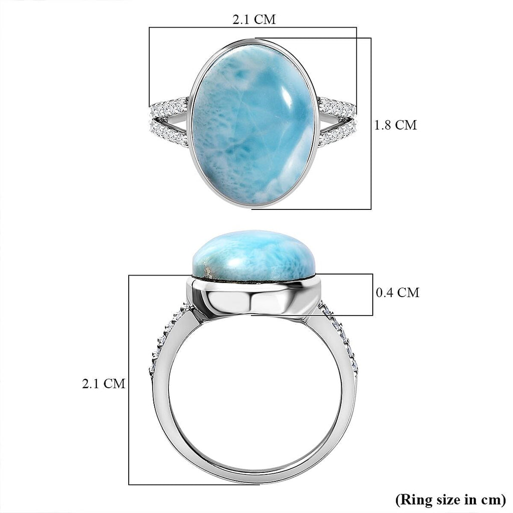 Larimar and Moissanite Ring in Platinum Overlay Sterling Silver 11.30 Ct.