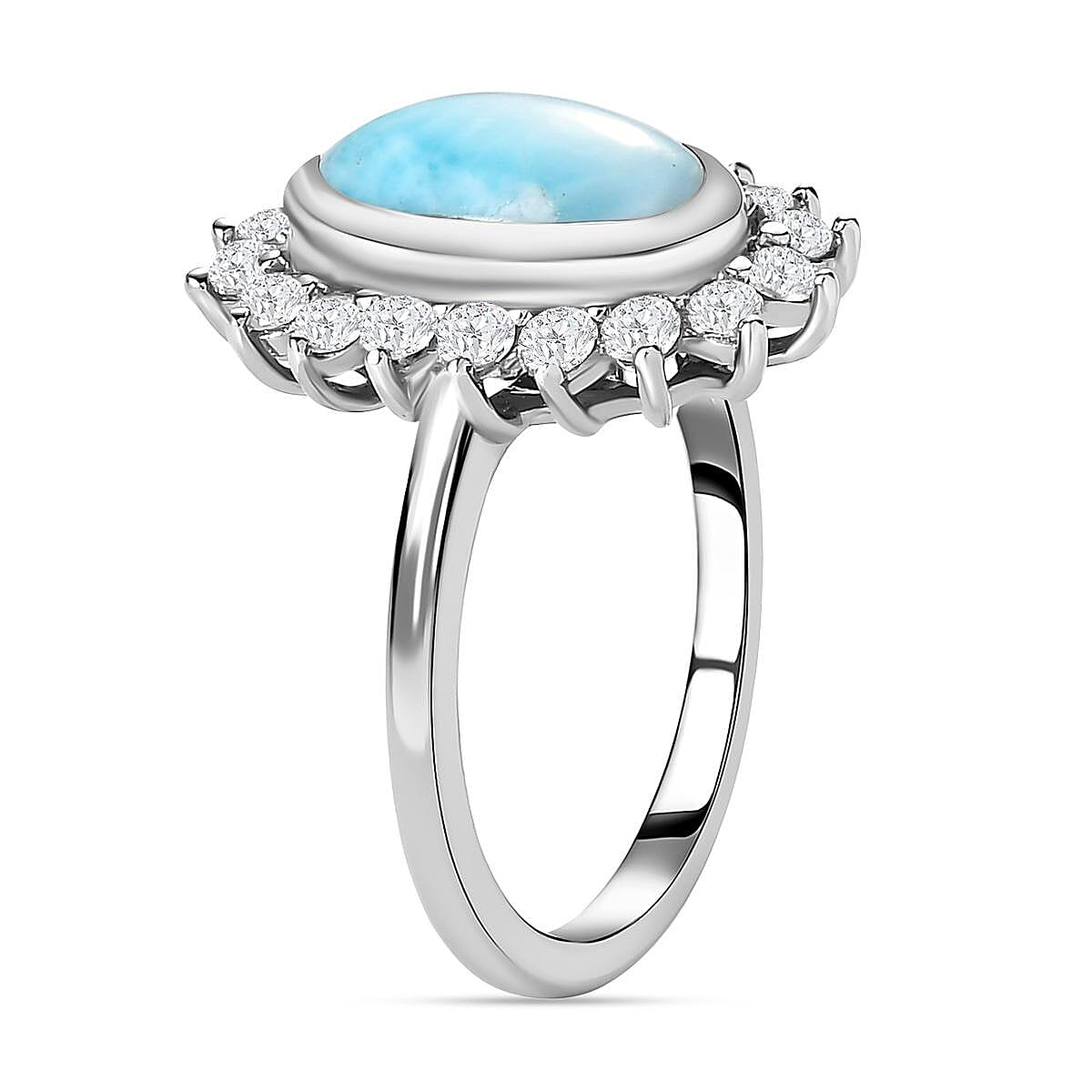 Larimar and Natural Zircon Halo Ring in Platinum Overlay Sterling Silver 3.39 Ct. 7165775 4