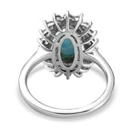 Larimar and Natural Cambodian Zircon Halo Ring in Platinum Overlay Sterling Silver 3.39 Ct.