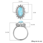 Larimar and Natural Cambodian Zircon Halo Ring in Platinum Overlay Sterling Silver 3.39 Ct.