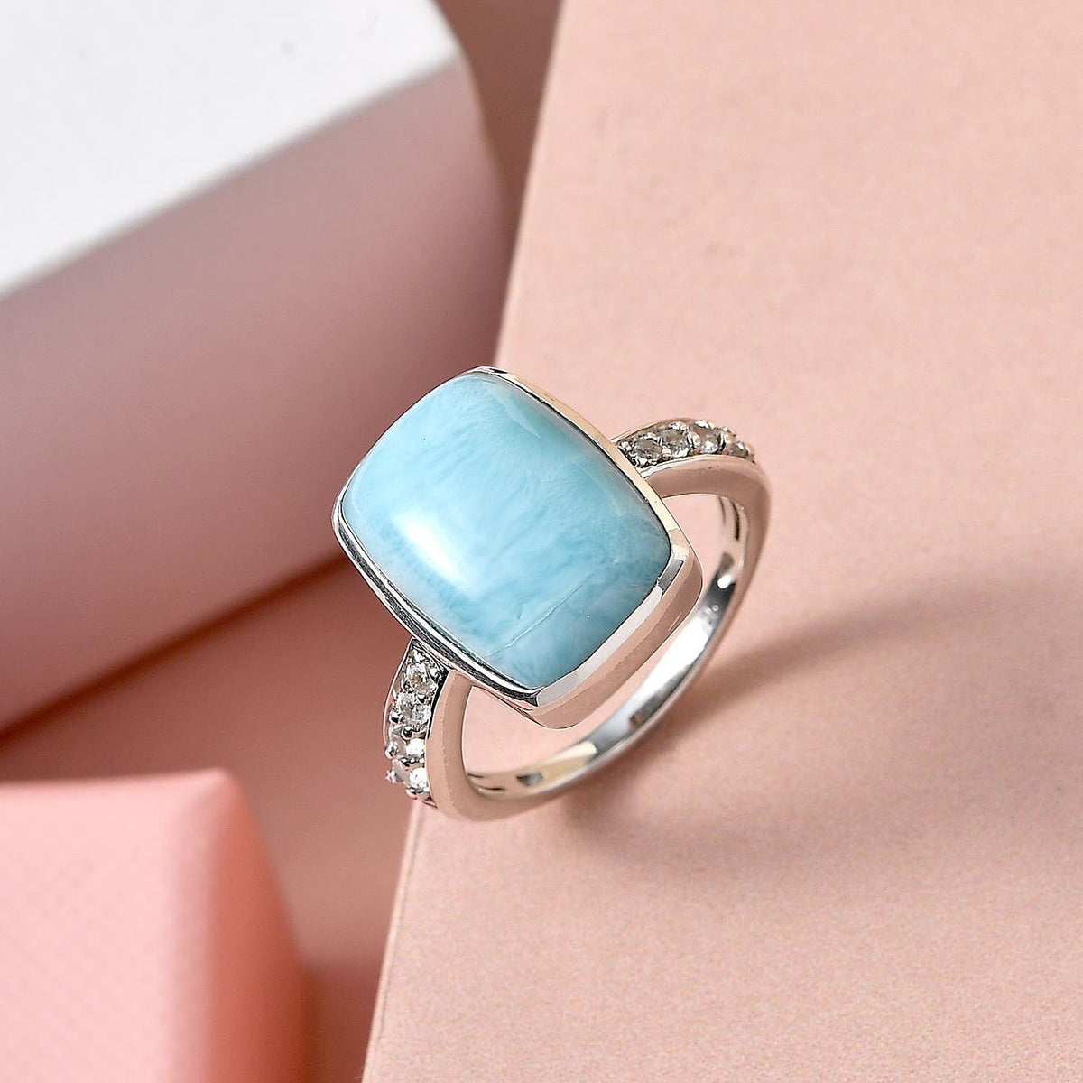 Larimar and Natural Zircon Ring in Platinum Overlay Sterling Silver 8.24 Ct. 7168033 2