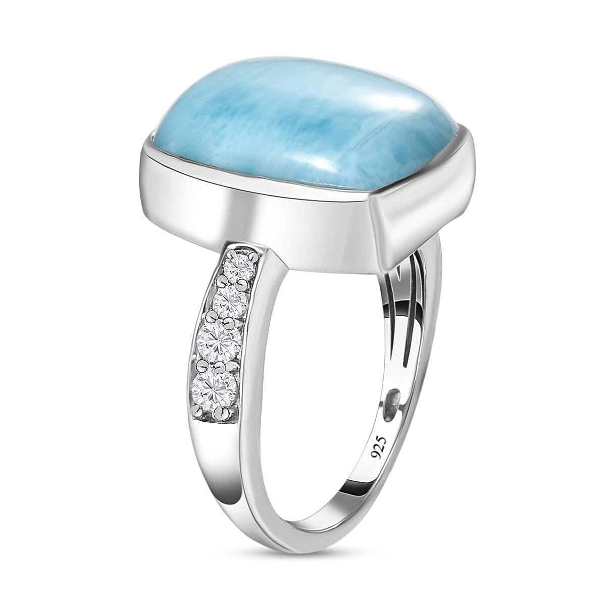 Larimar and Natural Zircon Ring in Platinum Overlay Sterling Silver 8.24 Ct. 7168033 4