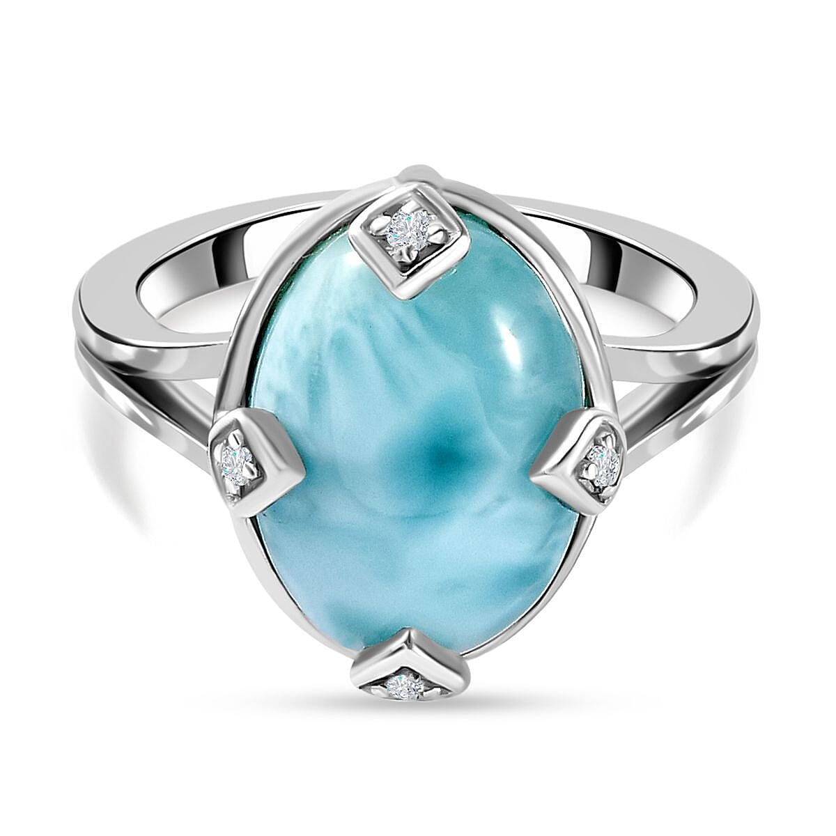 Larimar and Natural Zircon Ring in Platinum Overlay Sterling Silver 6.35 Ct. 7169910 0