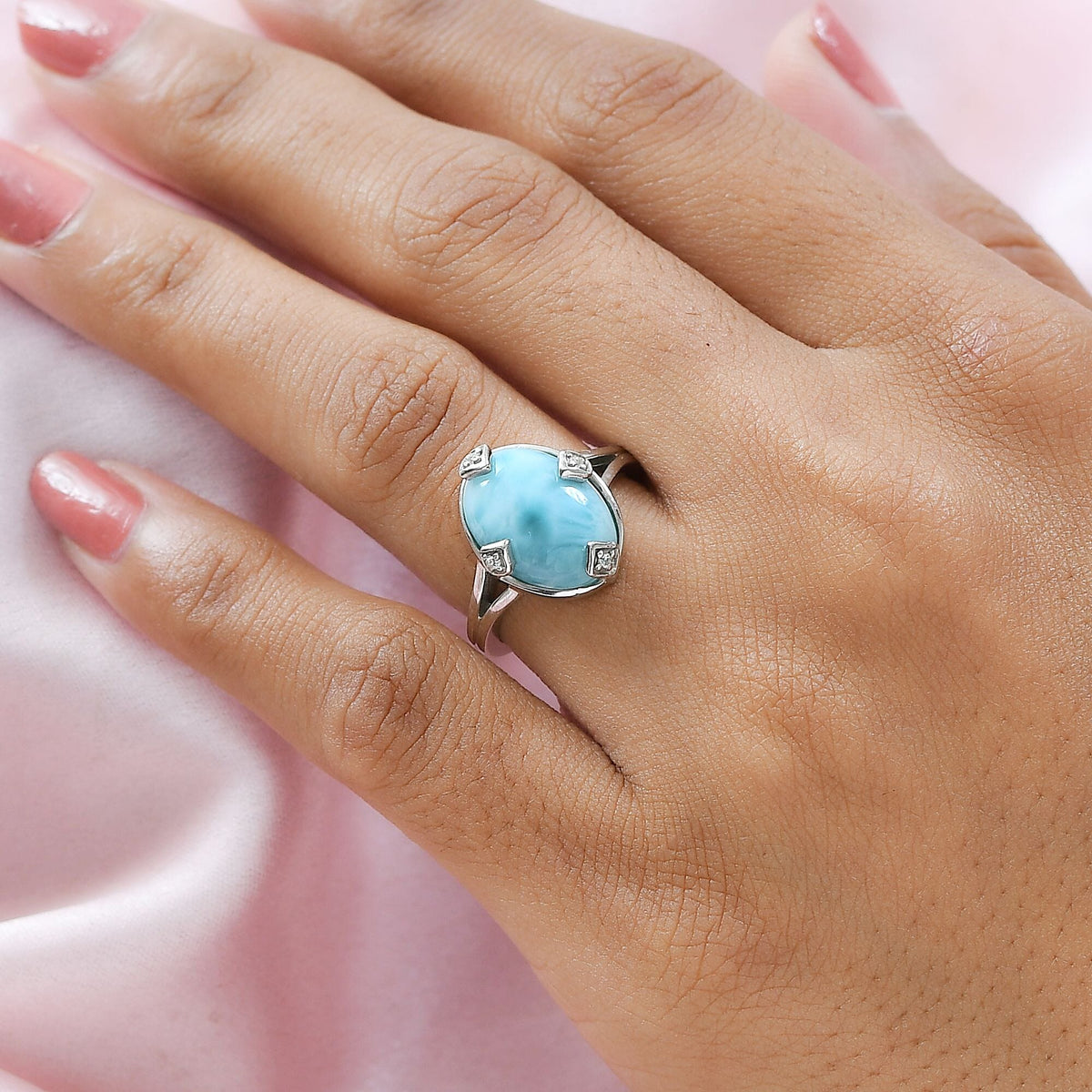 Larimar and Natural Zircon Ring in Platinum Overlay Sterling Silver 6.35 Ct. 7169910 3