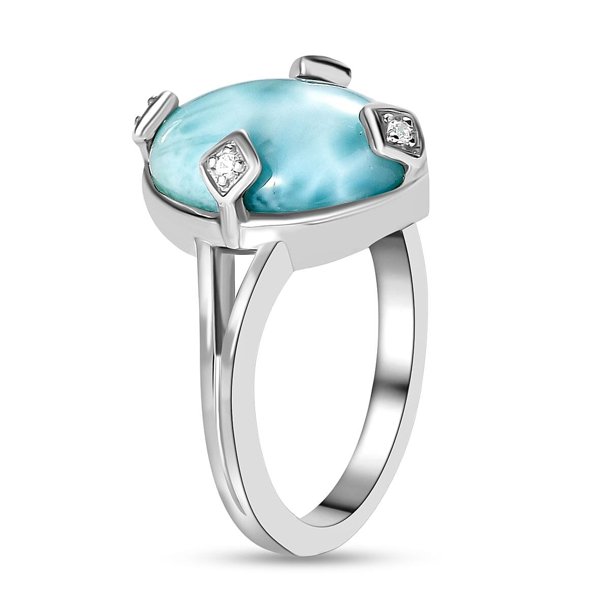 Larimar and Natural Zircon Ring in Platinum Overlay Sterling Silver 6.35 Ct. 7169910 4