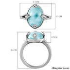 Larimar and Natural Zircon Ring in Platinum Overlay Sterling Silver 6.35 Ct.